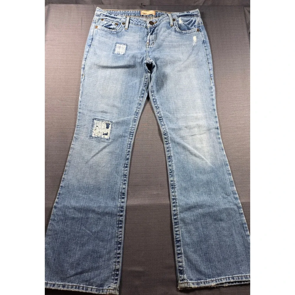 LEI Vintage Flare Jeans Light Wash Distressed Patched Denim Y2K Low Rise Size 13